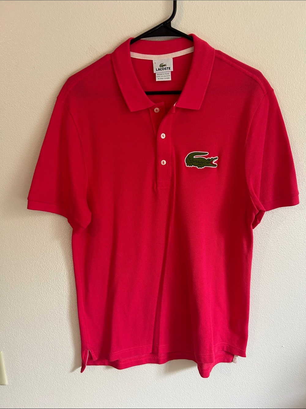 Lacoste Men's Bright Pink Polo Slim Large Crocodile Patch Shirt: Eur 5/M
